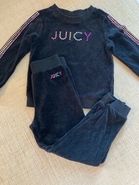 Juicy Couture Black Velour Two-Piece Set with Multicolor Rhinestones